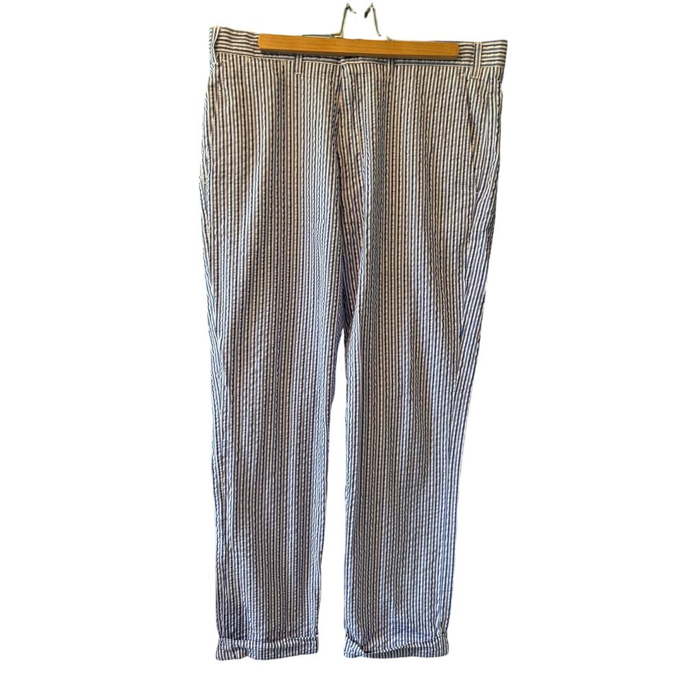 Castaway | 100% Cotton Blue + White Seersucker Pants | Size 34x34